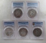 LOW MINTAGE MORGAN SILVER DOLLAR COINS from COLLECTING TEXAS – SLABBED and PCGS GRADED – LOT of 5 COINS