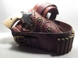 NEAR PERFECT CONDITION COLT NEW SERVICE REVOLVER from COLLECTING TEXAS – NICKEL/IVORY with MONEY BELT and HOLSTER – FACTORY LETTER