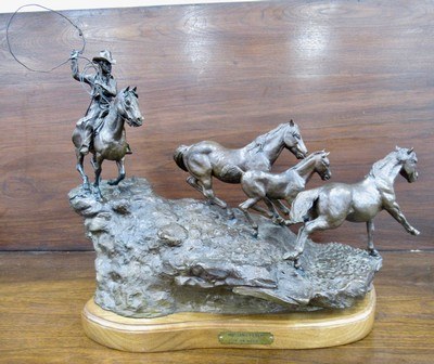HUGE BRONZE “MUSTANG FEVER” SCULPTURE - No. 4 of 15 – by FAMED SCULPTOR JIM MILLER from COLLECTING TEXAS – MADE 1978