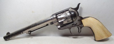 ANTIQUE COLT S.A.A. .45 CALIBER REVOLVER from COLLECTING TEXAS – DEALER APPLIED NICKEL – BEAUTIFUL IVORY GRIPS – MADE 1875