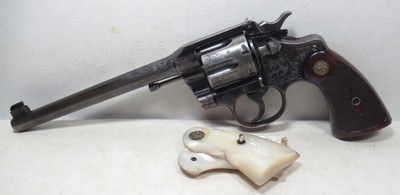 FINE 112 YEAR-OLD FACTORY ENGRAVED COLT OFFICER’S MODEL TARGET REVOLVER from COLLECTING TEXAS – FACTORY LETTER – EXTRA PEARL GRIPS