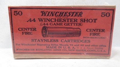 WINCHESTER .44 WINCHESTER SHOT 50 COUNT BOX of AMMO from COLLECTING TEXASCIRCA EARLY 1900 s