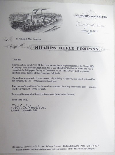 RARE ANTIQUE SHARPS-BORCHARDT MODEL 1878 MILITARY CARBINE from COLLECTING TEXAS – FACTORY LETTER – 1 of 384 MADE - Image 20 of 20