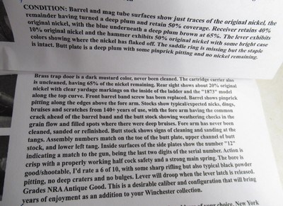 ANTIQUE WINCHESTER MODEL 1873 SADDLE RING CARBINE from COLLECTING TEXAS – NICKEL FINISH – FACTORY LETTER – SHIPPED 1883 - Image 18 of 19
