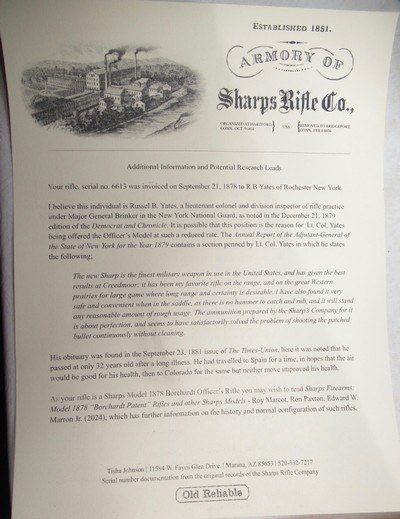 ANTIQUE SHARPS MODEL 1878 BORCHARDT OFFICER’S RIFLE in 45-70 CALIBER from COLLECTING TEXAS – RARE – ONLY 1 of 48 MADE – FACTORY LETTER - Image 23 of 23