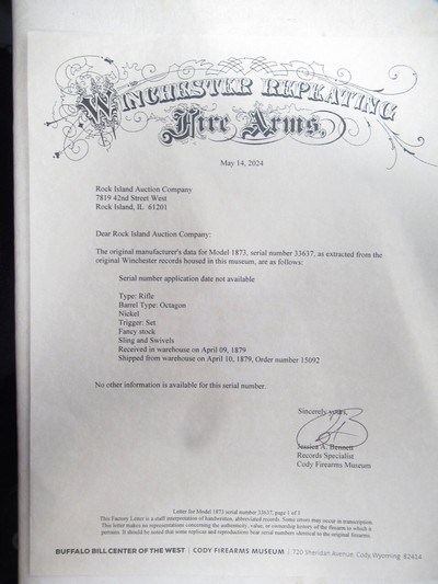 RARE SPECIAL FEATURED WINCHESTER MODEL 1873 RIFLE from COLLECTING TEXAS – FACTORY LETTER – SHIPPED 1879 - Image 20 of 20