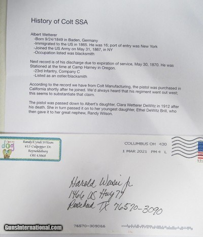 VERY RARE COLT SAA .41 – 7 1/2” – THIS FINE 1888 COLT STAYED IN SAME FAMILY SINCE BOUGHT NEW - Image 13 of 15