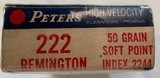 Peters 222 Remington 50 Grain Soft Point High Velocity - 1 box of 20 ( Box in Excellent Condition) - 2 of 2