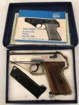 WTS: Mint in the box Mauser HSC 9mm Kruz (.380), nickle finish Interarms import 1970, complete with all papers and test target. - 1 of 4