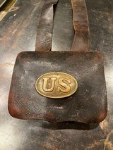 Nice Condition Original Civil War Union US Infantry Soldiers 58. Cal Cartridge Box W/Original Sling with Eagle Plate . Complete with all original tins - 3 of 14
