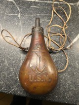 Large USN Civil War Powder Flask - 1 of 2