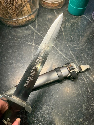RARE SS EM DAGGER MFG. RICHARD HERDER WITH SS SPORTSCHULE 1934 ENHANCED BLADE - Image 6 of 13