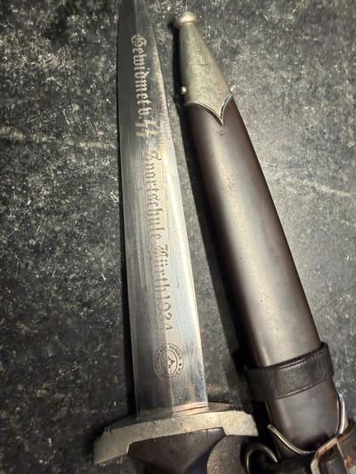 RARE SS EM DAGGER MFG. RICHARD HERDER WITH SS SPORTSCHULE 1934 ENHANCED BLADE - Image 8 of 13