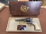 Colt SAA Single Action Army 44 spl, Nickel 4 3/4” Barrel, Genuine One Piece Elephant Ivory Grips MINT - 1 of 15