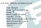 AH FOX STERLINGWORTH 20GA RARE SKEET & UPLAND GAME GUN 26” BARRELS 2 3/4” CHAMBERS STRAIGHT GRIP STOCK WITH GREAT DIMENSIONS CODY LETTER - 17 of 17
