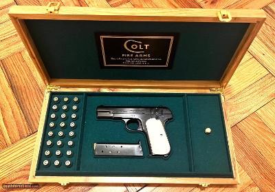 ***SOLD*** COLT 1908 .380 ACP 3 3/4” BARREL IVORY GRIPS DELUXE FRENCH FITTED PRESENTATION CASE EXCELLENT CONDITION RESTORED PISTOL BUILT IN 1911