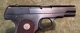 ORIGINAL CONDITION COLT 1908 .380 ACP PISTOL 3 3/4” BARREL CHECKERED WOOD GRIPS BUILT IN 1911 LEATHER HOLSTER - 3 of 11