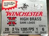 NINE BOXES (225 ROUNDS) WINCHESTER 28GA SUPER X HIGH BRASS GAME LOADS 1OZ #6 SHOT 1205FPS