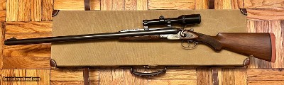 ANTIQUE WJ JEFFERY 12 BORE DOUBLE HAMMER RIFLE CUSTOM BUILT BY KIRK MERRINGTON 28” BARRELS WITH CLAW MOUNTED SWAROVSKI SCOPE ACCURATE RIFLE - Image 21 of 23