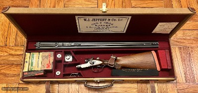 ANTIQUE WJ JEFFERY 12 BORE DOUBLE HAMMER RIFLE CUSTOM BUILT BY KIRK MERRINGTON 28” BARRELS WITH CLAW MOUNTED SWAROVSKI SCOPE ACCURATE RIFLE - Image 23 of 23