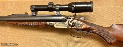 ANTIQUE WJ JEFFERY 12 BORE DOUBLE HAMMER RIFLE CUSTOM BUILT BY KIRK MERRINGTON 28” BARRELS WITH CLAW MOUNTED SWAROVSKI SCOPE ACCURATE RIFLE - Image 2 of 23