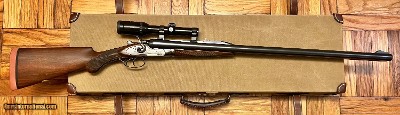 ANTIQUE WJ JEFFERY 12 BORE DOUBLE HAMMER RIFLE CUSTOM BUILT BY KIRK MERRINGTON 28” BARRELS WITH CLAW MOUNTED SWAROVSKI SCOPE ACCURATE RIFLE - Image 20 of 23