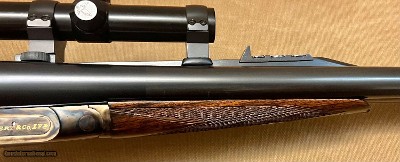 ANTIQUE WJ JEFFERY 12 BORE DOUBLE HAMMER RIFLE CUSTOM BUILT BY KIRK MERRINGTON 28” BARRELS WITH CLAW MOUNTED SWAROVSKI SCOPE ACCURATE RIFLE - Image 14 of 23