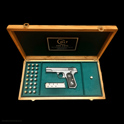 EXCELLENT ORIGINAL CONDITION COLT 1908 .380ACP WITH FRENCH FITTED PRESENTATION CASE BUILT IN 1924