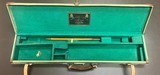 JAMES PURDEY & SONS CANVAS & LEATHER LIGHTWEIGHT 16/20 GA CASE FITTED FOR 28” WILL TAKE UP TO 31” VERY GOOD ORIGINAL CONDITION