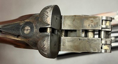 AUGUSTE FRANCOTTE VL&D NEW YORK RETAILED MODEL 14E LIGHTWEIGHT (5LBS 15OZ) 12GA BOXLOCK EJECTOR 26” IC/LM BARRELS FIGURED WOOD BUILT IN 1934 - Image 19 of 20