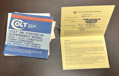 SCARCE COLT OFFICERS ELITE 1911 .45 ACP SERIES 80 3.5” BARREL ORIGINAL POUCH & PAPERWORK BUILT IN 1989 - Image 8 of 10