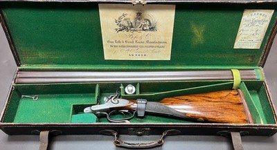 BOSS & CO 12 BORE HAMMERGUN 29 3/4” CYL/IC FINE DAMASCUS BARRELS NICLEY FIGURED WOOD WITH IDEAL MODERN DIMENSIONS CASED ORIGINALLY BUILT IN 1862 - Image 1 of 23