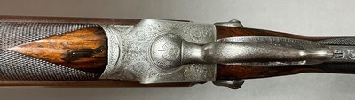 BOSS & CO 12 BORE HAMMERGUN 29 3/4” CYL/IC FINE DAMASCUS BARRELS NICLEY FIGURED WOOD WITH IDEAL MODERN DIMENSIONS CASED ORIGINALLY BUILT IN 1862 - Image 6 of 23