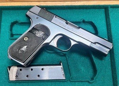 COLT 1908 .380 ACP FRENCH FITTED PRESENTATION CASE EXTRA THREADED BARREL FINE ORIGINAL CONDITION BUILT IN 1924 - Image 3 of 10