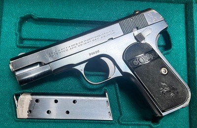 COLT 1908 .380 ACP FRENCH FITTED PRESENTATION CASE EXTRA THREADED BARREL FINE ORIGINAL CONDITION BUILT IN 1924 - Image 2 of 10