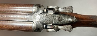 ANTIQUE WILLIAM POWELL & SON 20 BORE BAR IN WOOD HAMMERGUN 29” FINE DAMASCUS CYL/CYL BARRELS ABSOLUTELY STUNNING SMALLBORE HAMMERGUN BUILT IN 1876 - Image 3 of 23