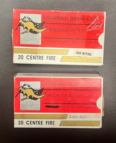 BERTRAM 240 NITRO EXPRESS UNPRIMED BRASS CASES TWO BOXES 40 TOTAL CASES - Image 1 of 2