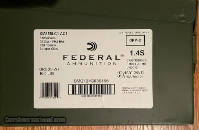 Federal Ammunition 5.56 NATO 62g FMJ
- Stripper Clips -
Ammo Can - XM855