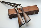 William Evans Matched Pair 12ga sidelock ejector - makers leather motor double case - circa 1936