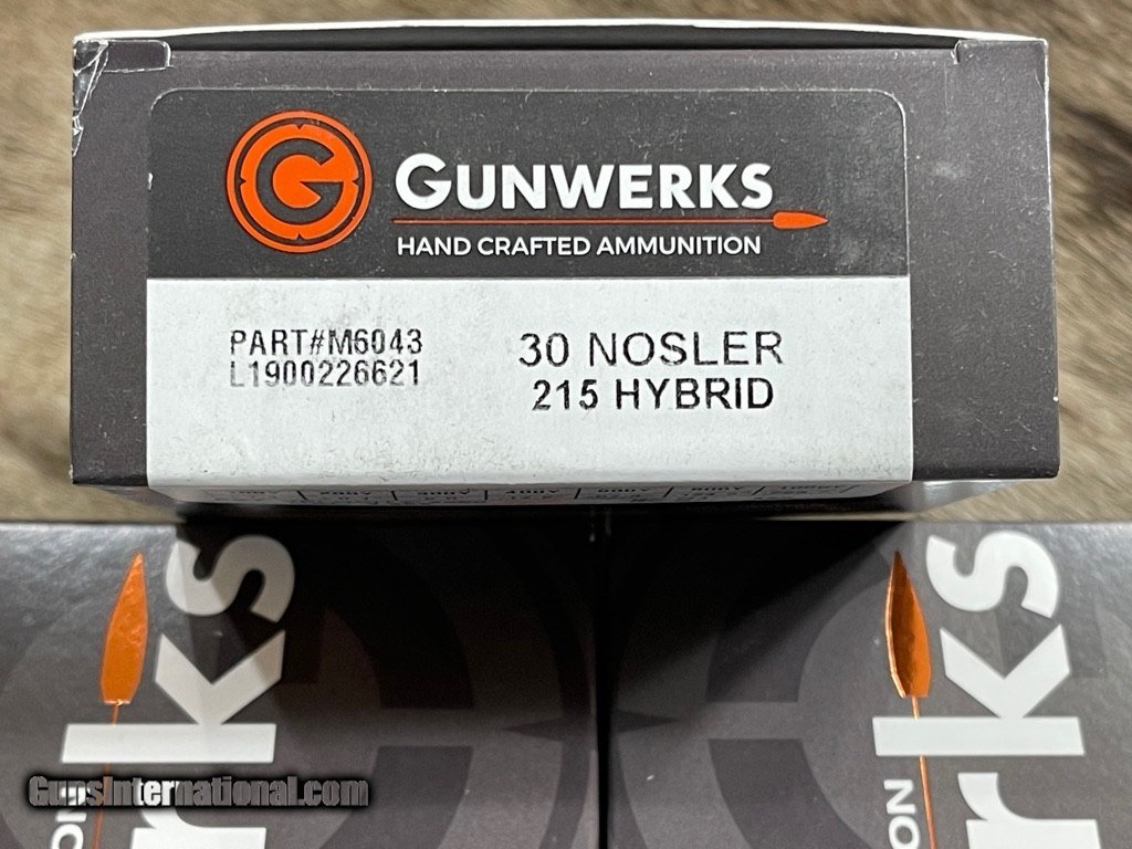 NEW GUNWERKS AMMUNITION 30 NOSLER 215 GR BERGER HYBRID SAME LOT - 100 RDS