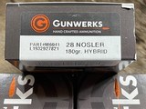 NEW GUNWERKS AMMUNITION 28 NOSLER 180 GR BERGER HYBRID, SAME LOT 100 ROUNDS - 1 of 3