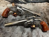 NEW PAIR CONSEC SERIAL NO. ENGRAVED UBERTI SCHOFIELD NICKEL 45 COLT 7" - LAYAWAY AVAILABLE