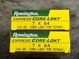 NEW 40 ROUNDS REMINGTON 7x64 BRENNEKE 140GR CORE LOKT PSP AMMUNITION R7X641 - 1 of 4