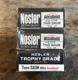 NOSLER 7mm SAUM (Rem Short Action Ultra Mag) 160gr ACCUBOND TROPHY GRADE AMMUNITION 60 ROUNDS RSAUM 60045 - 1 of 2