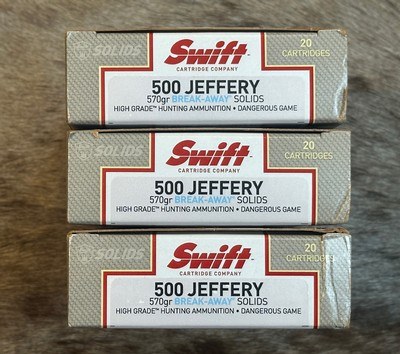 SWIFT AMMUNITION 500 JEFFERY 570GR BREAK AWAY SOLID 60 ROUNDS