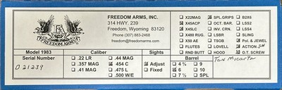 NEW FREEDOM ARMS MODEL 83 PREMIER GRADE 454 CASULL 45 COLT 45 ACP 6