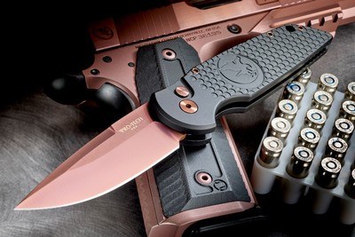 NEW NIGHTHAWK CUSTOM PROTECH TR3 DOUBLE STACK AUTOMATIC KNIFE COPPER ROSE GOLD - Image 1 of 19