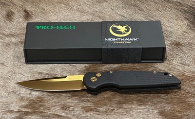 NEW NIGHTHAWK CUSTOM PROTECH TR3 DOUBLE STACK AUTOMATIC KNIFE TiN GOLD - Image 12 of 19