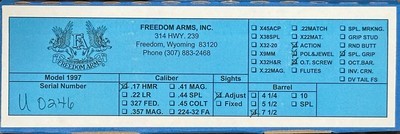 NEW FREEDOM ARMS MODEL 97 PREMIER GRADE 17HMR 7.5