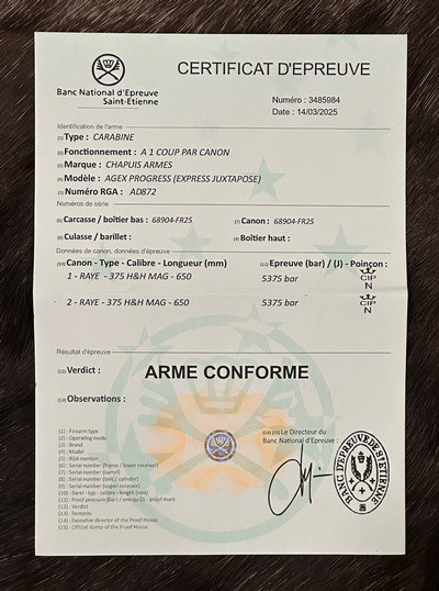 NEW CHAPUIS ARMES FRANCE IPHISI 375 H&H MAGNUM DOUBLE RIFLE 26